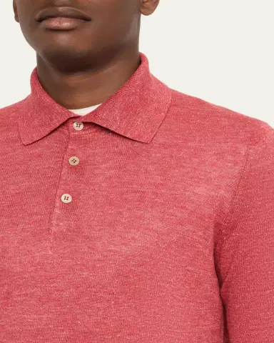 Brunello Cucinelli Men's Linen and Cotton Heathered Polo Shirt | Thumbnail 9 Brunello Cucinelli Men's Linen and Cotton Heathered Polo Shirt | Thumbnail 9