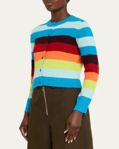 CHRISTOPHER JOHN ROGERS Striped Crop Crewneck Cardigan | Thumbnail 4 CHRISTOPHER JOHN ROGERS Striped Crop Crewneck Cardigan | Thumbnail 4