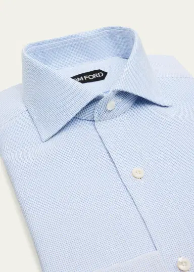TOM FORD Men's Cotton Woven Micro-Check Dress Shirt | Thumbnail 2 TOM FORD Men's Cotton Woven Micro-Check Dress Shirt | Thumbnail 2