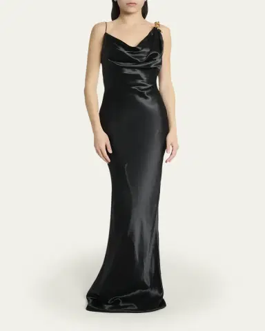 Balmain Cowl-neck Chain-Strap Satin Gown | Thumbnail 2 Balmain Cowl-neck Chain-Strap Satin Gown | Thumbnail 2