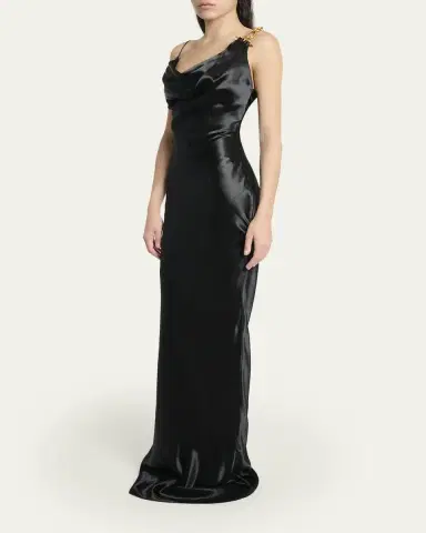 Balmain Cowl-neck Chain-Strap Satin Gown | Thumbnail 4 Balmain Cowl-neck Chain-Strap Satin Gown | Thumbnail 4