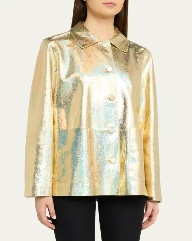 Lafayette 148 New York Iridescent Foiled Suede Shirt Jacket | Thumbnail 4 Lafayette 148 New York Iridescent Foiled Suede Shirt Jacket | Thumbnail 4