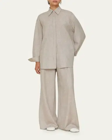 Lafayette 148 New York Astor Pleated Wide-Leg Melange Pants | Thumbnail 2 Lafayette 148 New York Astor Pleated Wide-Leg Melange Pants | Thumbnail 2