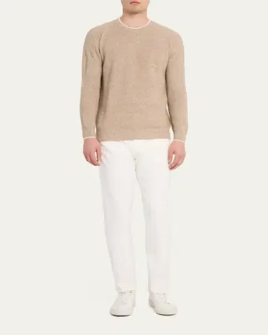Cesare Attolini Men's Ribbed Cashmere Mouline Tipped Crewneck Sweater | Thumbnail 2 Cesare Attolini Men's Ribbed Cashmere Mouline Tipped Crewneck Sweater | Thumbnail 2
