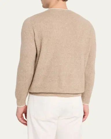 Cesare Attolini Men's Ribbed Cashmere Mouline Tipped Crewneck Sweater | Thumbnail 3 Cesare Attolini Men's Ribbed Cashmere Mouline Tipped Crewneck Sweater | Thumbnail 3