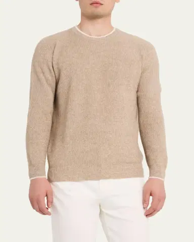 Cesare Attolini Men's Ribbed Cashmere Mouline Tipped Crewneck Sweater | Thumbnail 4 Cesare Attolini Men's Ribbed Cashmere Mouline Tipped Crewneck Sweater | Thumbnail 4