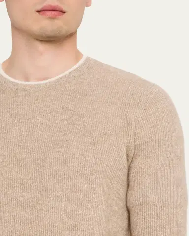 Cesare Attolini Men's Ribbed Cashmere Mouline Tipped Crewneck Sweater | Thumbnail 5 Cesare Attolini Men's Ribbed Cashmere Mouline Tipped Crewneck Sweater | Thumbnail 5