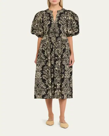 Ulla Johnson Harriet Floral Poplin Puff-Sleeve Midi Dress | Thumbnail 2 Ulla Johnson Harriet Floral Poplin Puff-Sleeve Midi Dress | Thumbnail 2