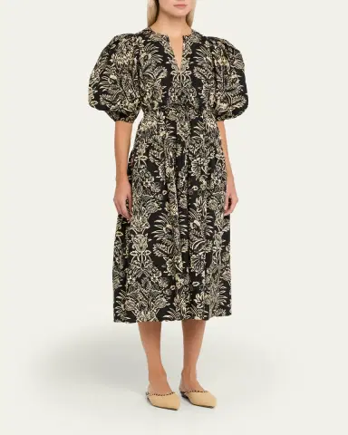 Ulla Johnson Harriet Floral Poplin Puff-Sleeve Midi Dress | Thumbnail 4 Ulla Johnson Harriet Floral Poplin Puff-Sleeve Midi Dress | Thumbnail 4