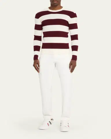 Moncler Men's Wide-Stripe Wool Ribbed Crewneck Sweater | Thumbnail 2 Moncler Men's Wide-Stripe Wool Ribbed Crewneck Sweater | Thumbnail 2