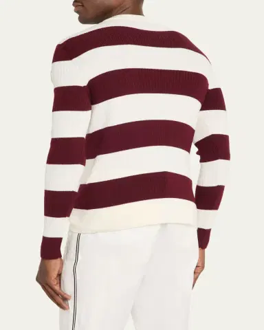 Moncler Men's Wide-Stripe Wool Ribbed Crewneck Sweater | Thumbnail 3 Moncler Men's Wide-Stripe Wool Ribbed Crewneck Sweater | Thumbnail 3