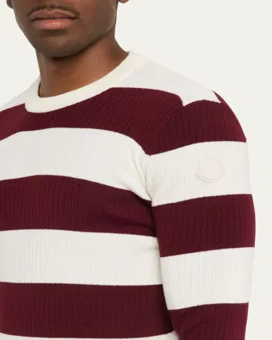 Moncler Men's Wide-Stripe Wool Ribbed Crewneck Sweater | Thumbnail 5 Moncler Men's Wide-Stripe Wool Ribbed Crewneck Sweater | Thumbnail 5