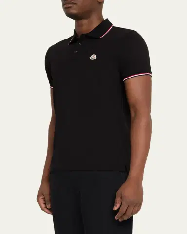 Moncler Men's tripe-Trim Cotton Polo Shirt | Thumbnail 4 Moncler Men's tripe-Trim Cotton Polo Shirt | Thumbnail 4