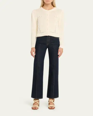 Ulla Johnson Delphina Pointelle Knit Puff-Sleeve Crewneck Cardigan | Thumbnail 2 Ulla Johnson Delphina Pointelle Knit Puff-Sleeve Crewneck Cardigan | Thumbnail 2