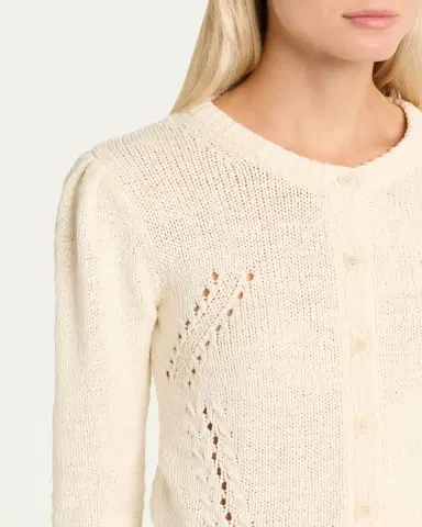 Ulla Johnson Delphina Pointelle Knit Puff-Sleeve Crewneck Cardigan | Thumbnail 5 Ulla Johnson Delphina Pointelle Knit Puff-Sleeve Crewneck Cardigan | Thumbnail 5