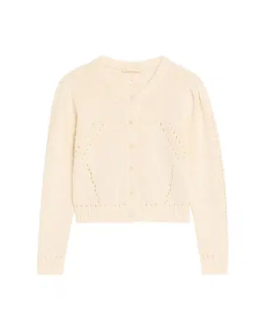 Ulla Johnson Delphina Pointelle Knit Puff-Sleeve Crewneck Cardigan | Thumbnail 1 Ulla Johnson Delphina Pointelle Knit Puff-Sleeve Crewneck Cardigan | Thumbnail 1