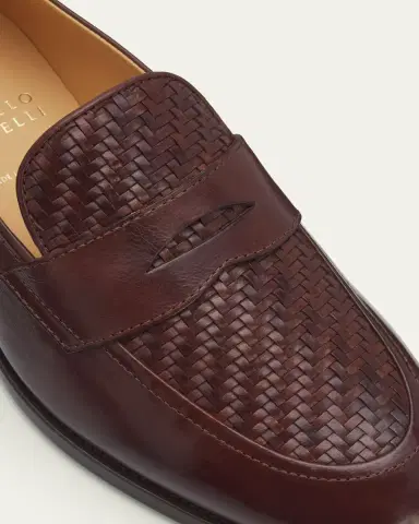 Brunello Cucinelli Men's Woven Vamp Leather Penny Loafers | Thumbnail 6 Brunello Cucinelli Men's Woven Vamp Leather Penny Loafers | Thumbnail 6
