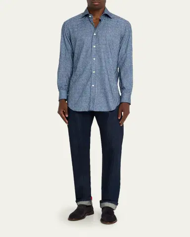 Kiton Men's Cotton Houndstooth Classic-Fit Sport Shirt | Thumbnail 2 Kiton Men's Cotton Houndstooth Classic-Fit Sport Shirt | Thumbnail 2