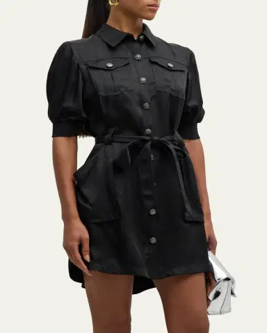 Cinq à Sept Damla Belted Puff-Sleeve Mini Shirtdress | Thumbnail 3 Cinq à Sept Damla Belted Puff-Sleeve Mini Shirtdress | Thumbnail 3