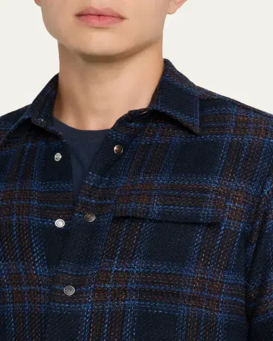 Kiton Men's Wool-Blend Plaid Snap-Front Overshirt | Thumbnail 5 Kiton Men's Wool-Blend Plaid Snap-Front Overshirt | Thumbnail 5