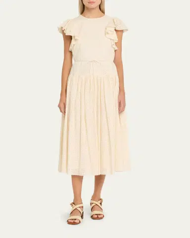 Ulla Johnson Sylvaine Flutter-Sleeve Lasercut Poplin Ankle Dress | Thumbnail 2 Ulla Johnson Sylvaine Flutter-Sleeve Lasercut Poplin Ankle Dress | Thumbnail 2