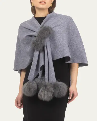 Gorski Select Wool Capelet With Lamb Shearling Poms | Thumbnail 6 Gorski Select Wool Capelet With Lamb Shearling Poms | Thumbnail 6
