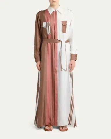 Kiton Striped Silk Belted Maxi Shirtdress | Thumbnail 2 Kiton Striped Silk Belted Maxi Shirtdress | Thumbnail 2