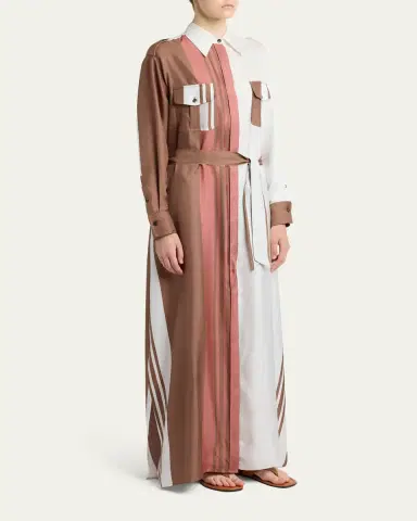 Kiton Striped Silk Belted Maxi Shirtdress | Thumbnail 4 Kiton Striped Silk Belted Maxi Shirtdress | Thumbnail 4