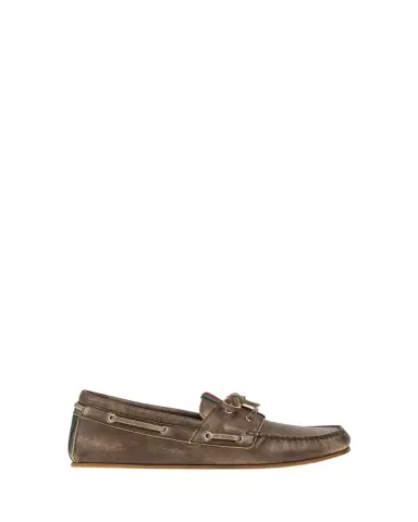 Gucci Men's Web Washed-Effect Leather Boat Shoes | Thumbnail 1 Gucci Men's Web Washed-Effect Leather Boat Shoes | Thumbnail 1