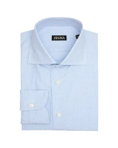 ZEGNA Men's Cotton Micro-Check Spread Collar Dress Shirt | Thumbnail 1 ZEGNA Men's Cotton Micro-Check Spread Collar Dress Shirt | Thumbnail 1