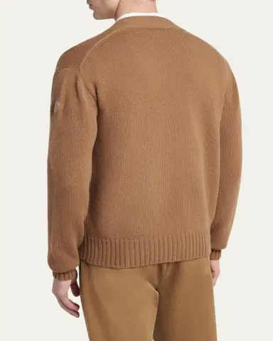 Moncler Men's Leather Logo Wool Knit Cardigan | Thumbnail 2 Moncler Men's Leather Logo Wool Knit Cardigan | Thumbnail 2