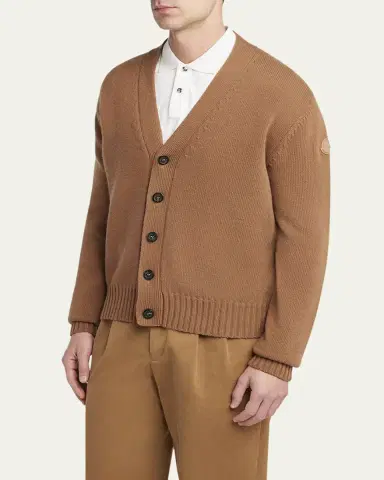 Moncler Men's Leather Logo Wool Knit Cardigan | Thumbnail 3 Moncler Men's Leather Logo Wool Knit Cardigan | Thumbnail 3