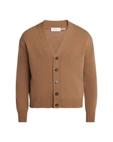 Moncler Men's Leather Logo Wool Knit Cardigan | Thumbnail 1 Moncler Men's Leather Logo Wool Knit Cardigan | Thumbnail 1