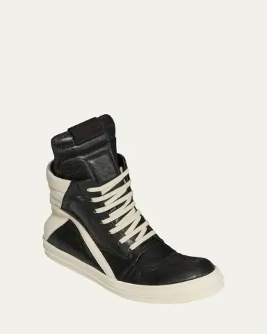 Rick Owens Men's Geobasket Tumbled Leather High-Top Sneakers | Thumbnail 2 Rick Owens Men's Geobasket Tumbled Leather High-Top Sneakers | Thumbnail 2