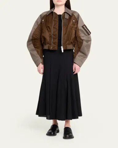 SACAI Mixed-Media Cotton Chino And Nylon Bomber Jacket | Thumbnail 2 SACAI Mixed-Media Cotton Chino And Nylon Bomber Jacket | Thumbnail 2