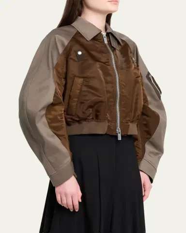 SACAI Mixed-Media Cotton Chino And Nylon Bomber Jacket | Thumbnail 4 SACAI Mixed-Media Cotton Chino And Nylon Bomber Jacket | Thumbnail 4