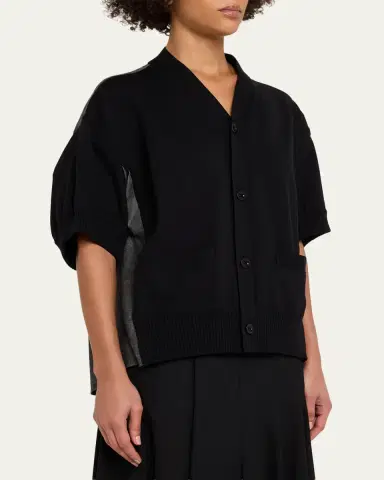sacai Mixed-Media V-Neck Cardigan | Thumbnail 4 sacai Mixed-Media V-Neck Cardigan | Thumbnail 4
