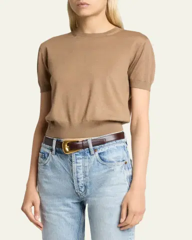 Saint Laurent Wool-Cashmere Short-Sleeve Top | Thumbnail 4 Saint Laurent Wool-Cashmere Short-Sleeve Top | Thumbnail 4