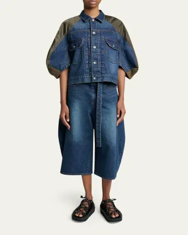 sacai Mixed-Media Denim Bomber Jacket | Thumbnail 2 sacai Mixed-Media Denim Bomber Jacket | Thumbnail 2