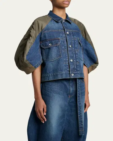 sacai Mixed-Media Denim Bomber Jacket | Thumbnail 4 sacai Mixed-Media Denim Bomber Jacket | Thumbnail 4