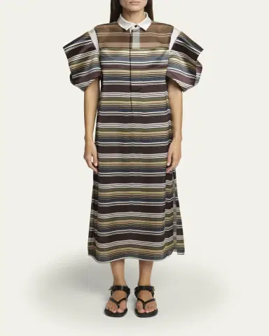 SACAI Striped Satin Flutter-Sleeve Midi Shirtdress | Thumbnail 2 SACAI Striped Satin Flutter-Sleeve Midi Shirtdress | Thumbnail 2