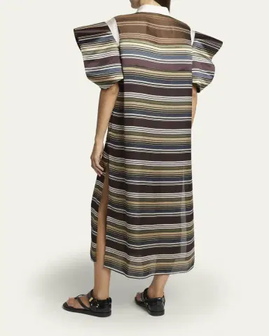 SACAI Striped Satin Flutter-Sleeve Midi Shirtdress | Thumbnail 3 SACAI Striped Satin Flutter-Sleeve Midi Shirtdress | Thumbnail 3