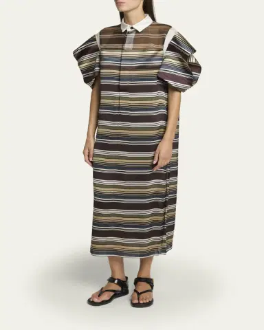 SACAI Striped Satin Flutter-Sleeve Midi Shirtdress | Thumbnail 4 SACAI Striped Satin Flutter-Sleeve Midi Shirtdress | Thumbnail 4