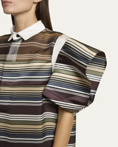 SACAI Striped Satin Flutter-Sleeve Midi Shirtdress | Thumbnail 5 SACAI Striped Satin Flutter-Sleeve Midi Shirtdress | Thumbnail 5