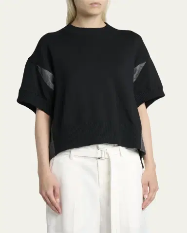 sacai Denim And Knit Short-Sleeve Sweater | Thumbnail 4 sacai Denim And Knit Short-Sleeve Sweater | Thumbnail 4