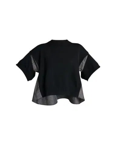 sacai Denim And Knit Short-Sleeve Sweater | Thumbnail 1 sacai Denim And Knit Short-Sleeve Sweater | Thumbnail 1