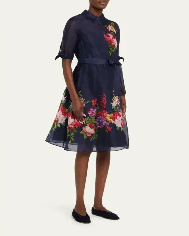 Rickie Freeman for Teri Jon Silken Linen Floral-Print Shirtdress | Thumbnail 4 Rickie Freeman for Teri Jon Silken Linen Floral-Print Shirtdress | Thumbnail 4