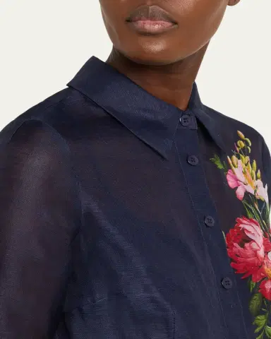 Rickie Freeman for Teri Jon Silken Linen Floral-Print Shirtdress | Thumbnail 5 Rickie Freeman for Teri Jon Silken Linen Floral-Print Shirtdress | Thumbnail 5