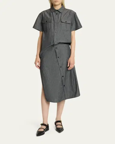 Sacai Asymmetric Short-Sleeve Denim Midi Shirtdress | Thumbnail 2 Sacai Asymmetric Short-Sleeve Denim Midi Shirtdress | Thumbnail 2