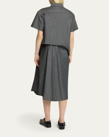Sacai Asymmetric Short-Sleeve Denim Midi Shirtdress | Thumbnail 3 Sacai Asymmetric Short-Sleeve Denim Midi Shirtdress | Thumbnail 3